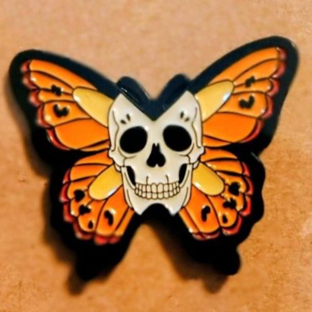 Monarch Butterfly Skull Enamel Pin - Memento Mori Butterfly Accessory